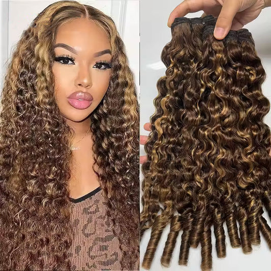 Hair Highlight P4/27 Burmese Curly Human Hair 3 Bundles Extension Hair Weave Bundles