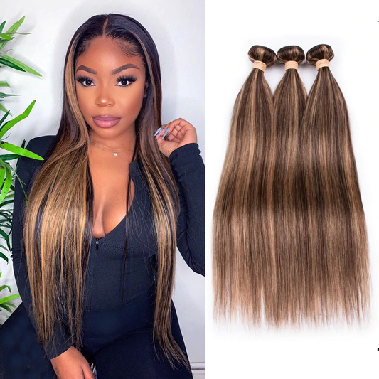 Highlight #4/27 Straight 3 Bundles 100% Virgin Human Hair Extension